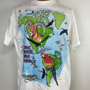 Vintage One Earth One Chance T Shirt USA Single Stitch Natural Wonders 90s L 2sd